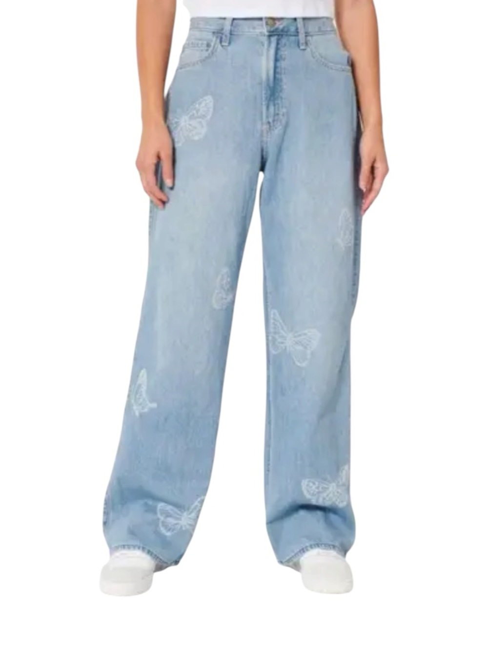 Hollister Straight Leg Jeans Size 29 Light Wash Y2K Butterfly print